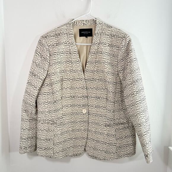 Lafayette 148 Cream Black Brown One Button Blazer Jacket 18 Office Professional - Picture 1 of 8